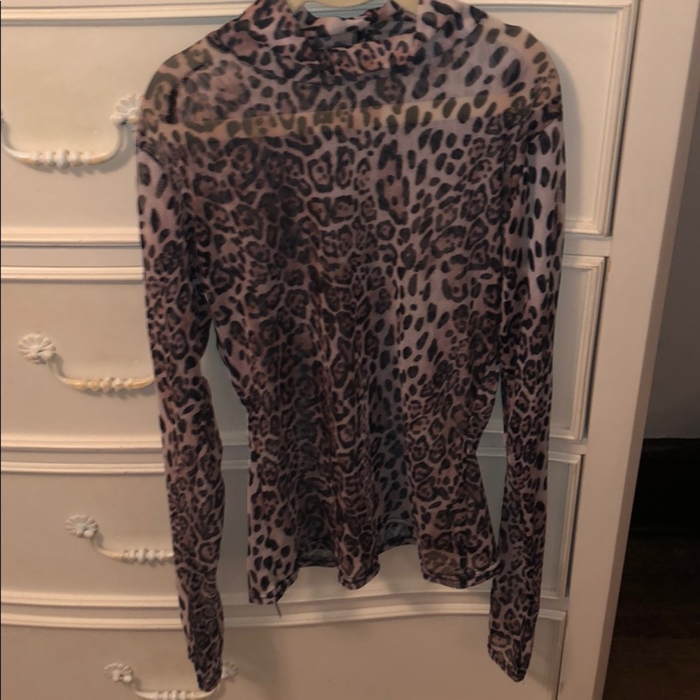 Nasty Gal Mesh Leopard Turtleneck
